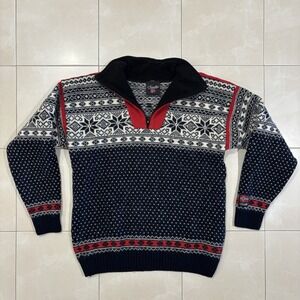 Vintage Fair Isle Sweater Birds Eye Norway Pure Wool Nordys Mens L Blue Red